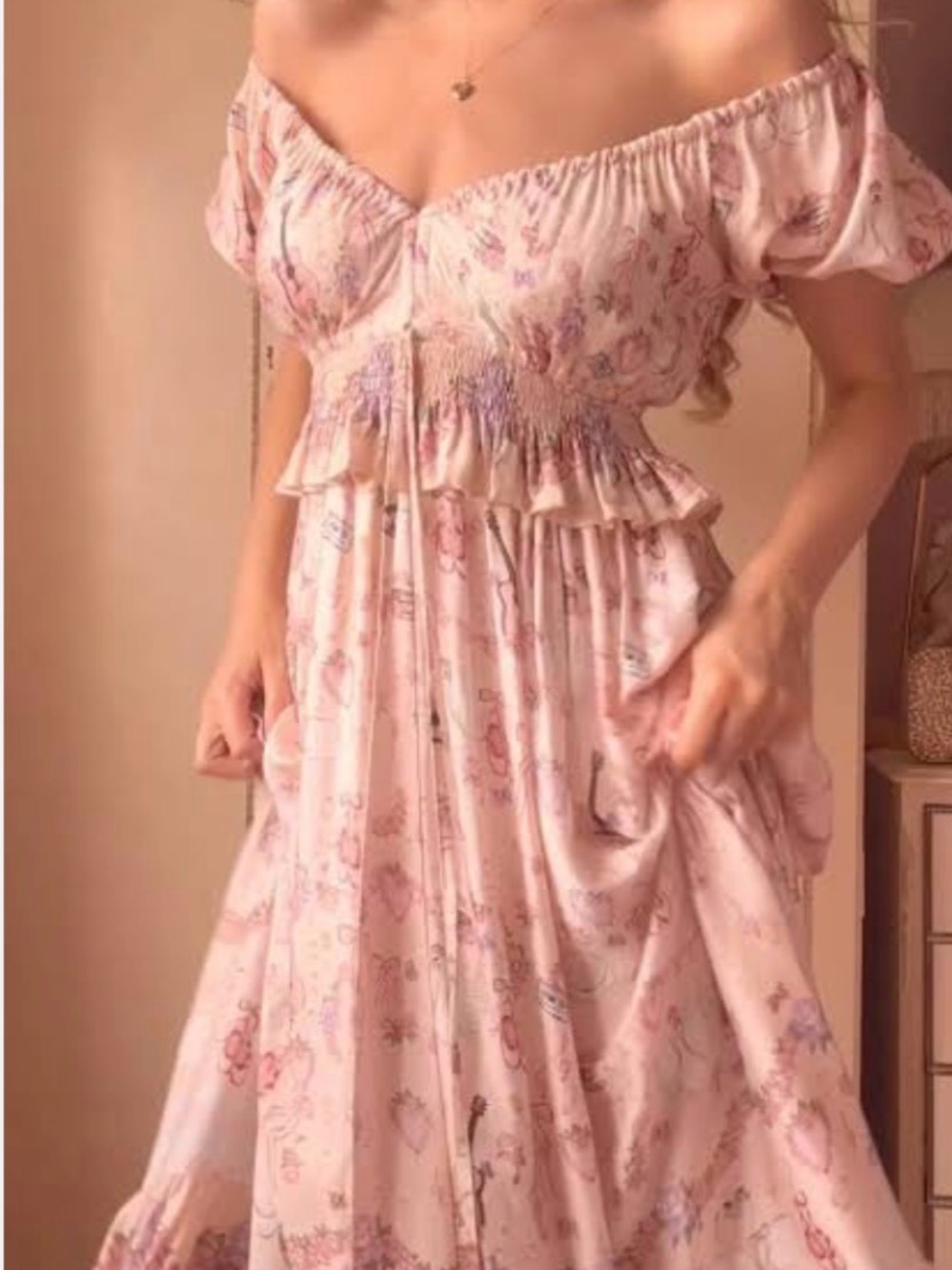 Coven & Co Music Box True Romance Pink Floral Maxi Gown Treble Clef Size M